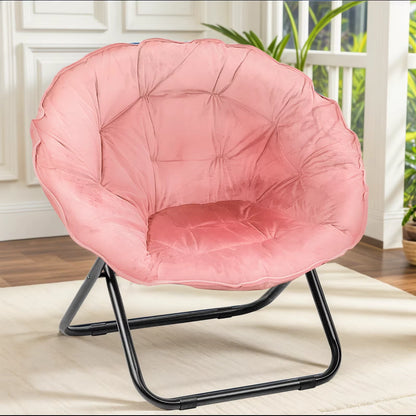 Round Foldable Saucer Chair Moon Chair With Metal Frame For Bedroom Pink Color