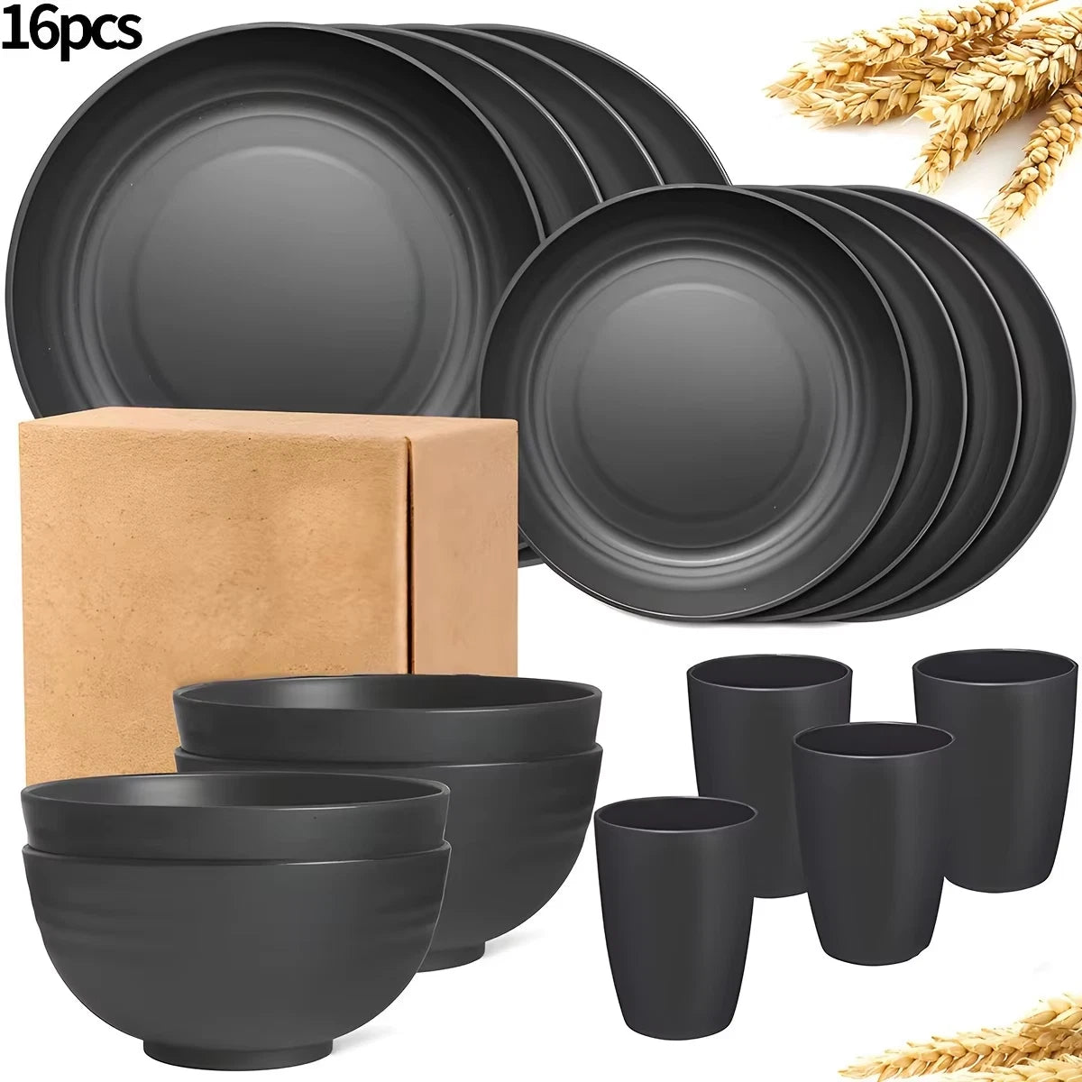 16 PCS Tableware Set Include Plates Bowls Cups For Home Family Day Camping NEW
