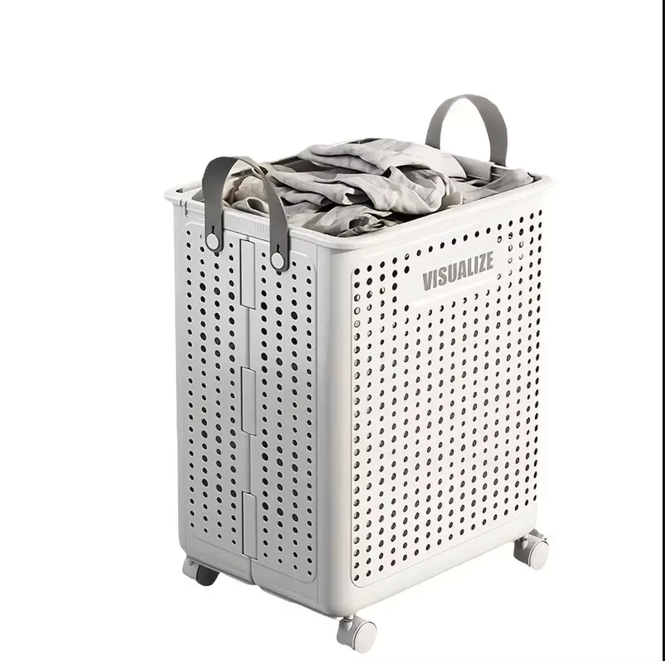 66.5L Foldable Laundry Basket with Wheels XL Collapsible Storage Bin for Clothes Toys Bathroom
