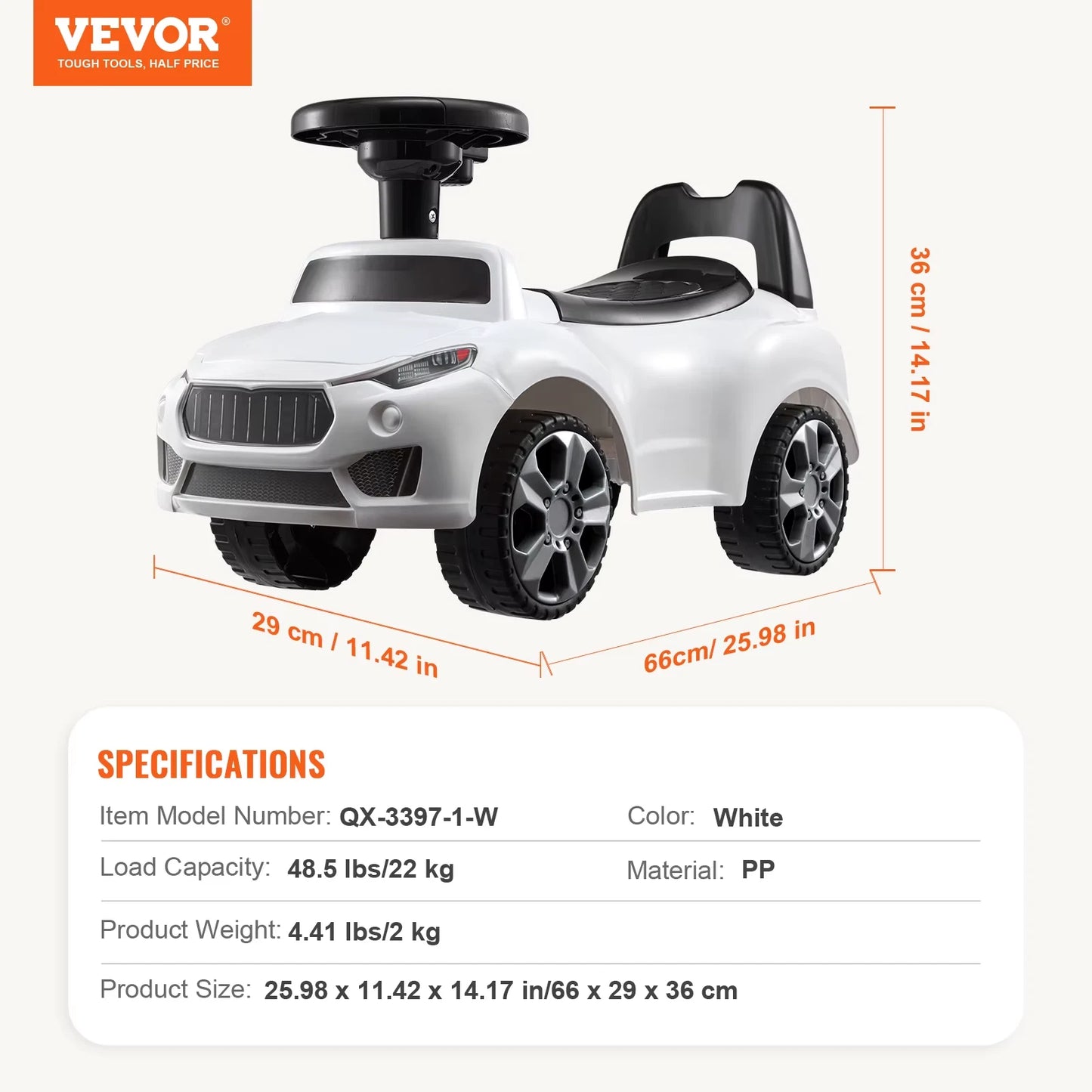 White Ride On Push Car Classic Kids Ride On Sports Toy Car with Music Steering Wheel