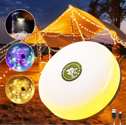 Rechargeable 32.8FT Camping String Lights 2 in 1 Quick Storage Tent Lights with 5 Lighting Modes