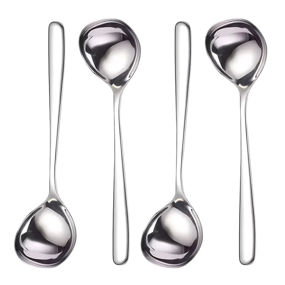 4PCS Super Big Head Spoons Polished Surface Silver Stainless Steel Soup Spoons with Long Handle Kitchen