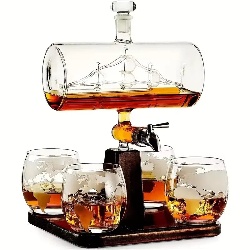 1pcs 1300ml/44oz decanter+4pcs 300ml/10oz glass cups, smooth sailing decanter