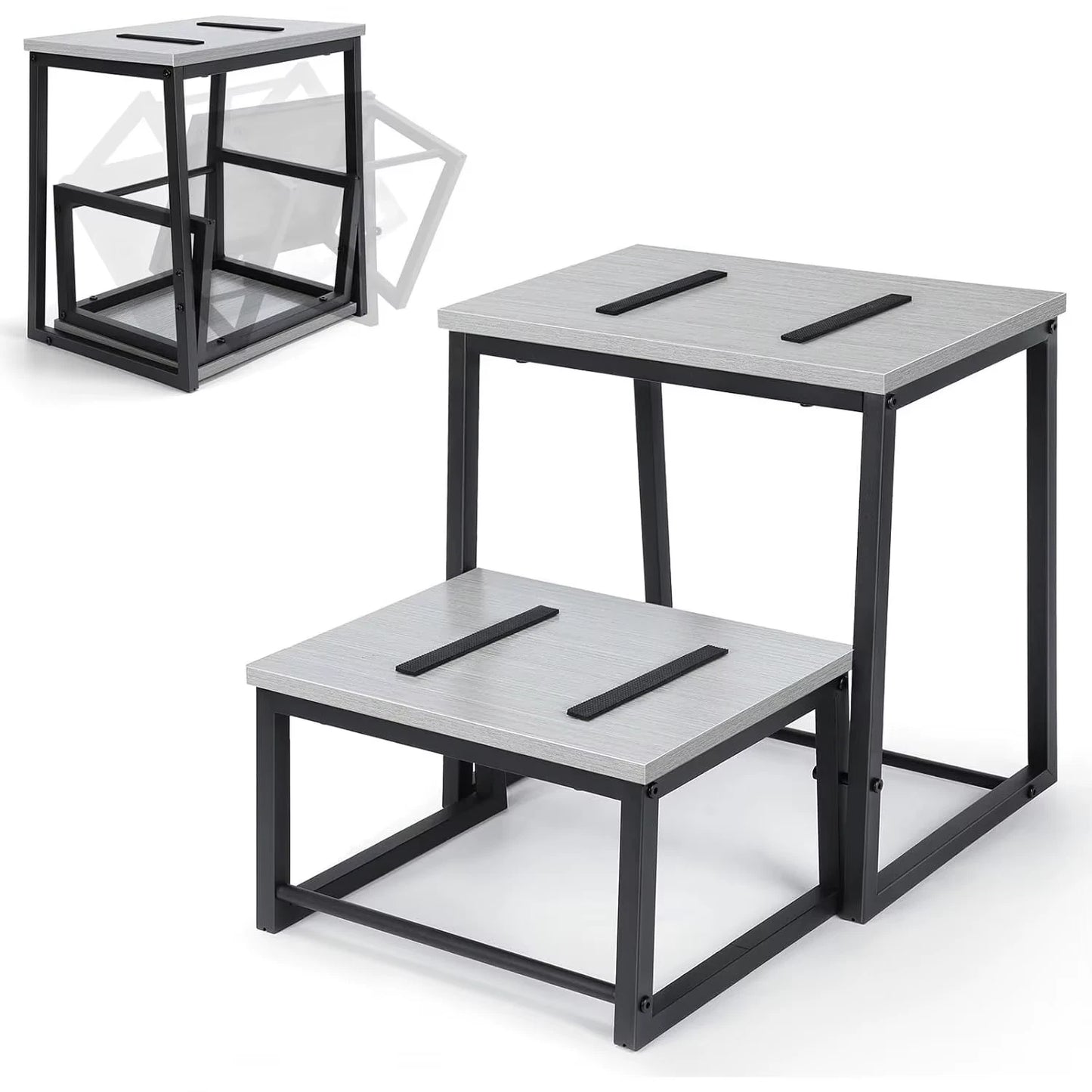Heavy Duty 2 Step Stool for Adults 500LB Wood & Metal Frame with Non-Slip Pads for Kitchen Bathroom