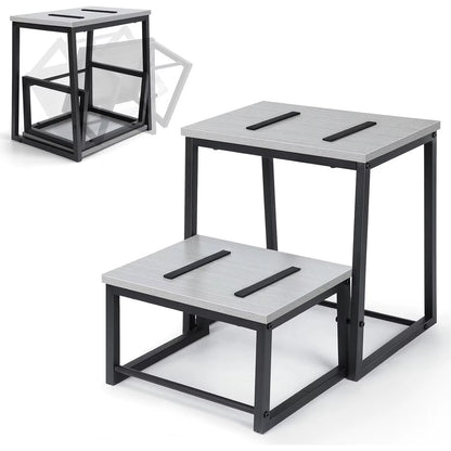 Heavy Duty 2 Step Stool for Adults 500LB Wood & Metal Frame with Non-Slip Pads for Kitchen Bathroom