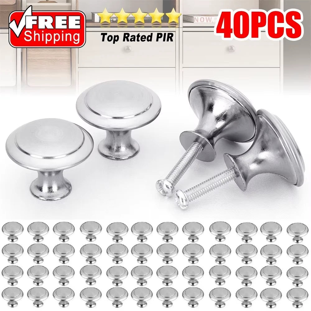 40 Pcs Door Knobs Stainless Steel Drawer Cabinet Handles Knobs Kitchen Cupboard