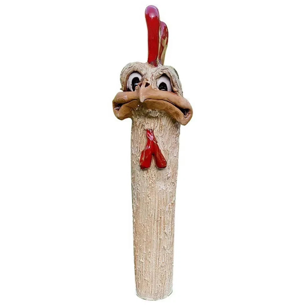 Funny Chicken Head Garden Statue Creative Farm Animal Decor Handcrafted Resin Rooster