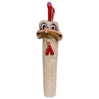 Funny Chicken Head Garden Statue Creative Farm Animal Decor Handcrafted Resin Rooster