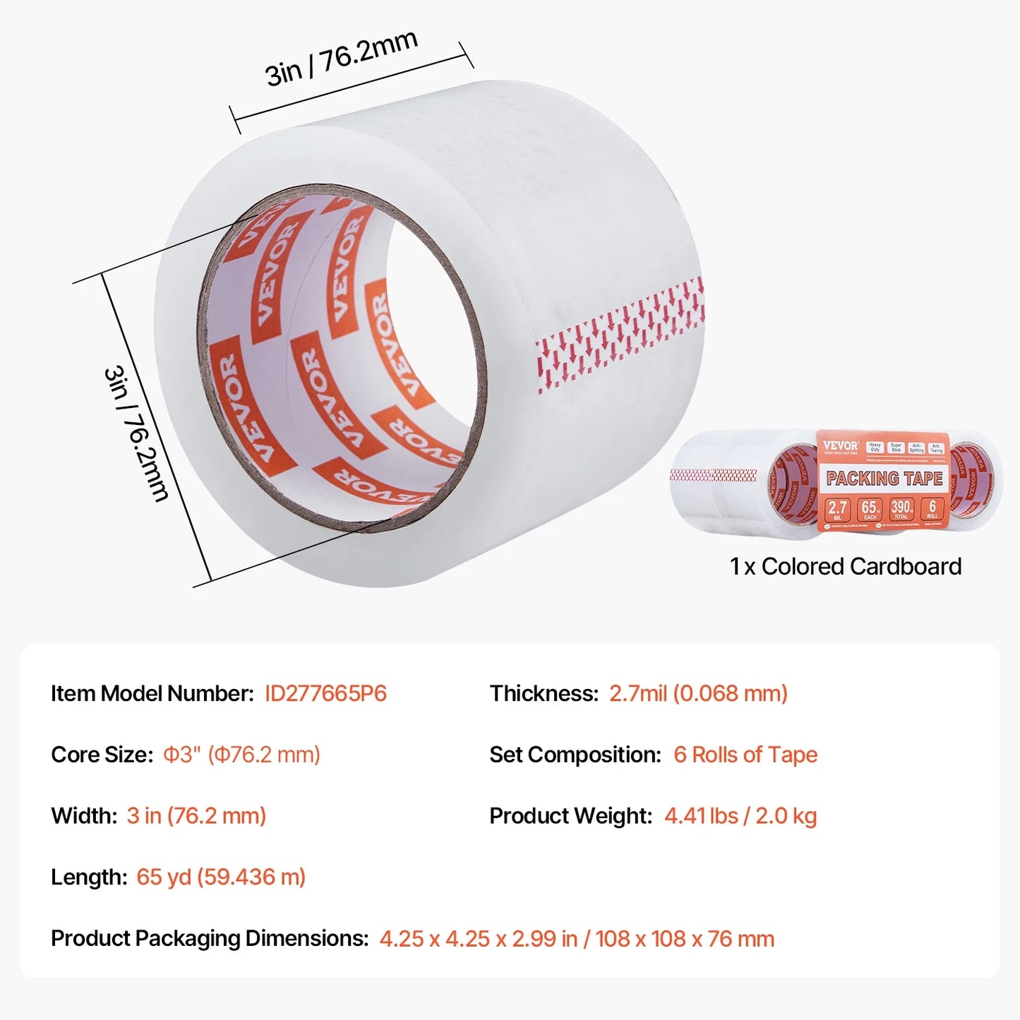6 Rolls 7.6CM 70M High Viscosity Clear Adhesive Tape Transparent Packaging Tape for Office