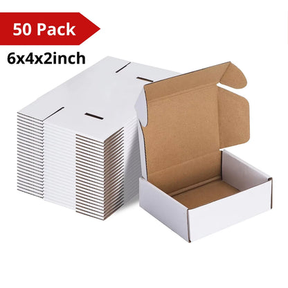 50pcs Corrugated Paper Gift Boxes 6x4x2 Inch Sturdy Cardboard Packaging White Small Shipping Boxes