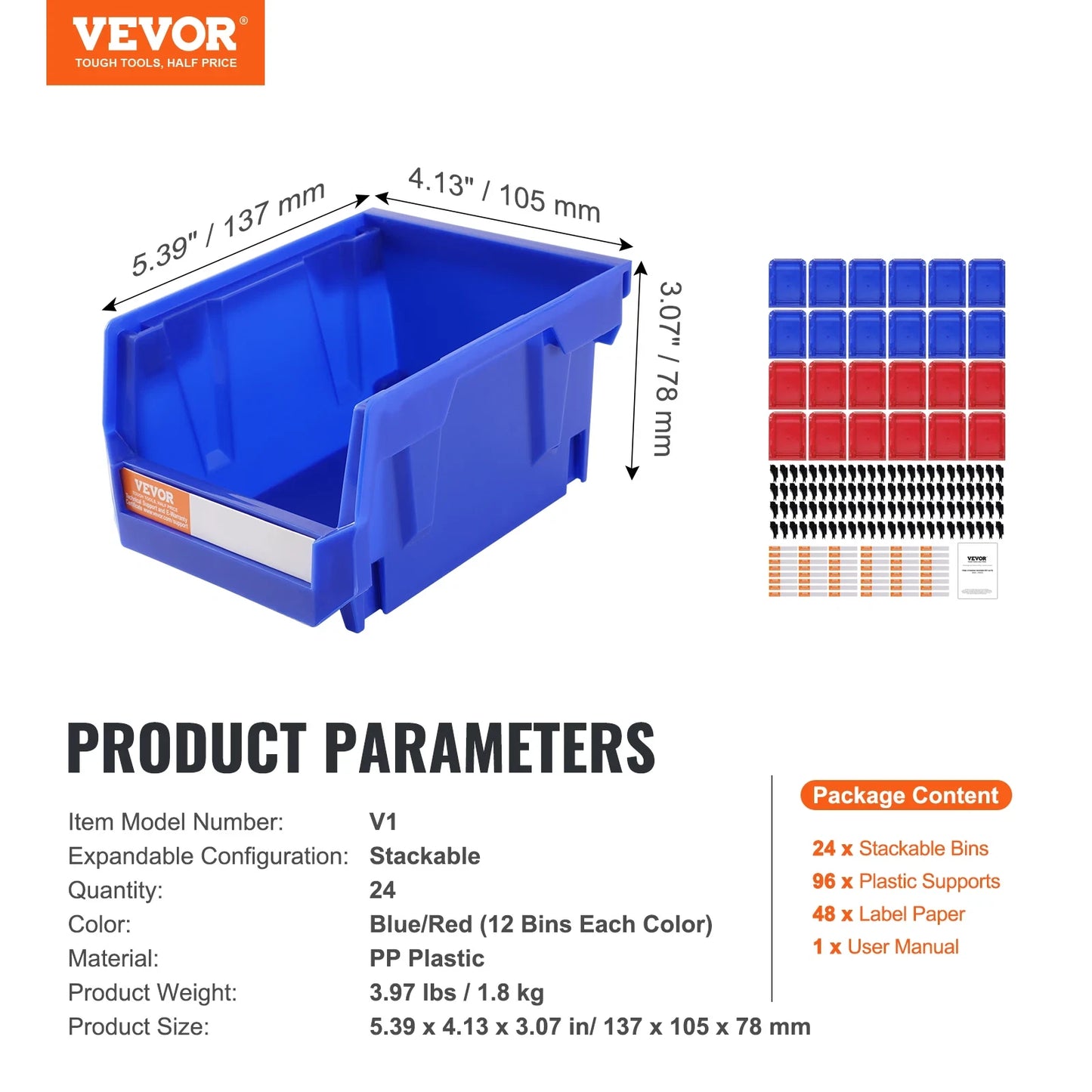 Storage Bin 24pcs Stackable Organizer Bin 5x4*3inch Freestanding Tiered Shelf for Garage Hanging