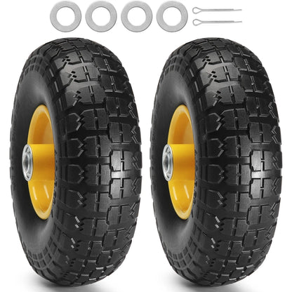 2 Pack Solid PU Run Flat Tire Wheel 10" Flat Free Tubeless Tires and Wheels for Dollies Garden