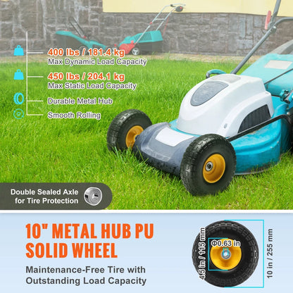 2 Pack Solid PU Run Flat Tire Wheel 10" Flat Free Tubeless Tires and Wheels for Dollies Garden