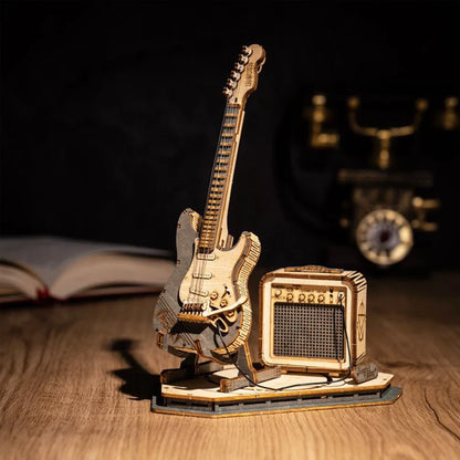 Electric Guitar 3D Wooden Puzzle for Kids Adults Assembly Creative Toys Building Block Set