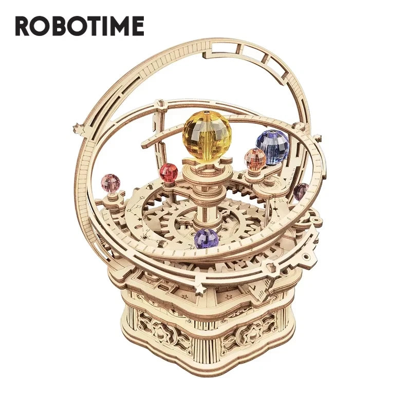 84pcs Rotatable DIY 3D Starry Night Wooden Model Building Kit Block Assembly Music Box Toy Gift