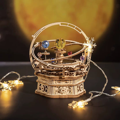 84pcs Rotatable DIY 3D Starry Night Wooden Model Building Kit Block Assembly Music Box Toy Gift