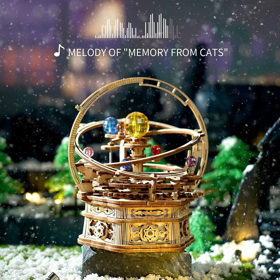 84pcs Rotatable DIY 3D Starry Night Wooden Model Building Kit Block Assembly Music Box Toy Gift