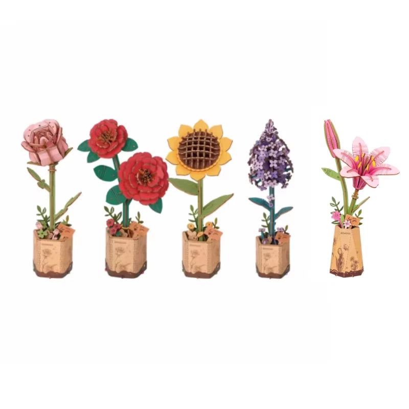 3D Wooden Puzzle Flowers Bouquet Wooden Bloom Craft Model Kits Eternal Flowers Romantic Gift for Birthday