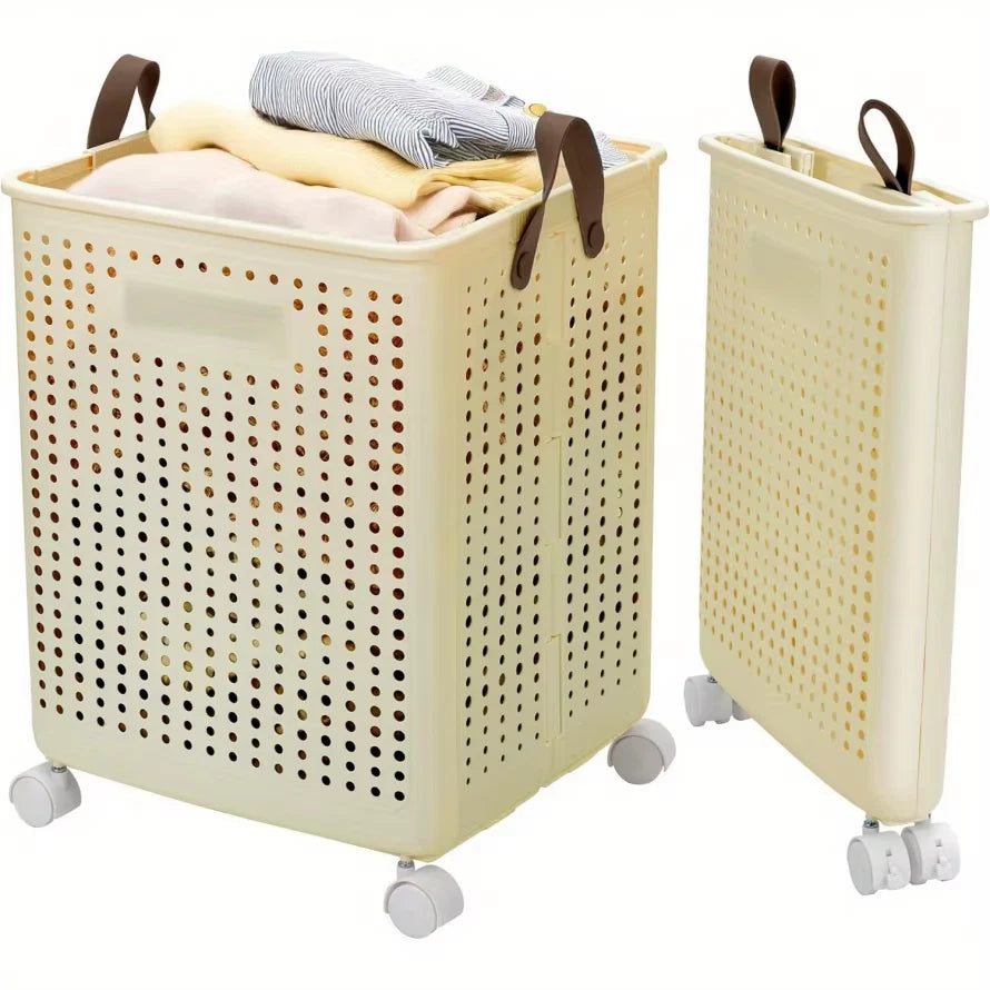 66.5L Foldable Laundry Basket with Wheels XL Collapsible Storage Bin for Clothes Toys Bathroom
