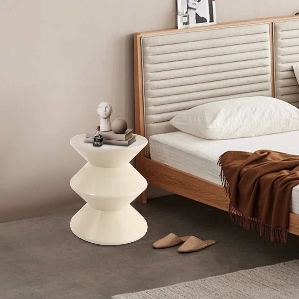 Sofa Side Table Modern Hourglass Shaped End Table 14.2" W X 17.7" H White Minimalist Side Table Accent Table