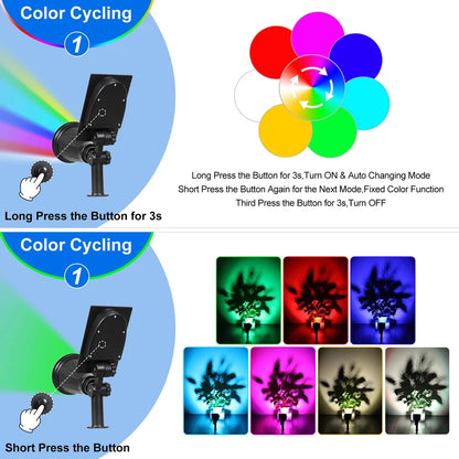 2pcs 7LED Solar Spotlight Auto Color-Changing Outdoor Lighting Garden Solar Lamp Landscape