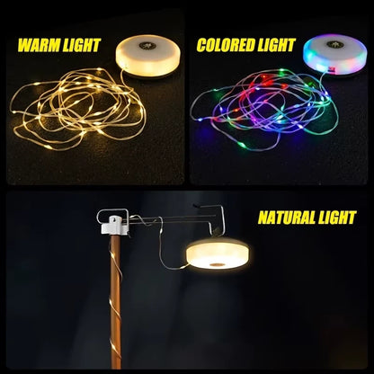 Rechargeable 32.8FT Camping String Lights 2 in 1 Quick Storage Tent Lights with 5 Lighting Modes