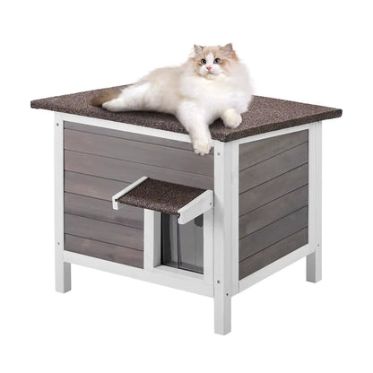 Outdoor Cat House Weatherproof Feral Cat Shelter for Cat Outdoor Wooden Cat Rabbit House with All-Round Foam Insulated