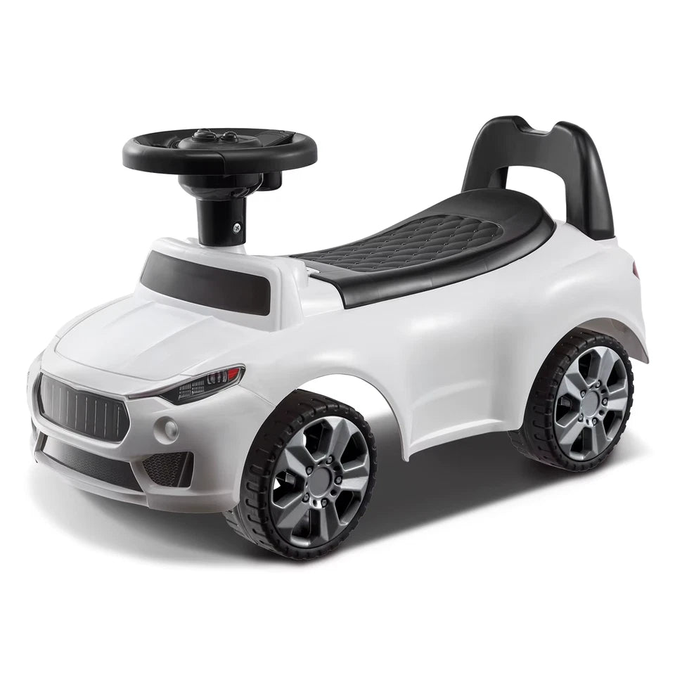 White Ride On Push Car Classic Kids Ride On Sports Toy Car with Music Steering Wheel