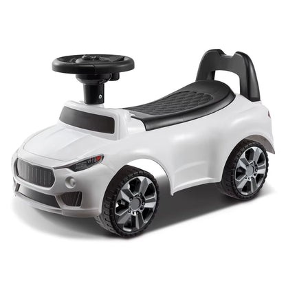 White Ride On Push Car Classic Kids Ride On Sports Toy Car with Music Steering Wheel