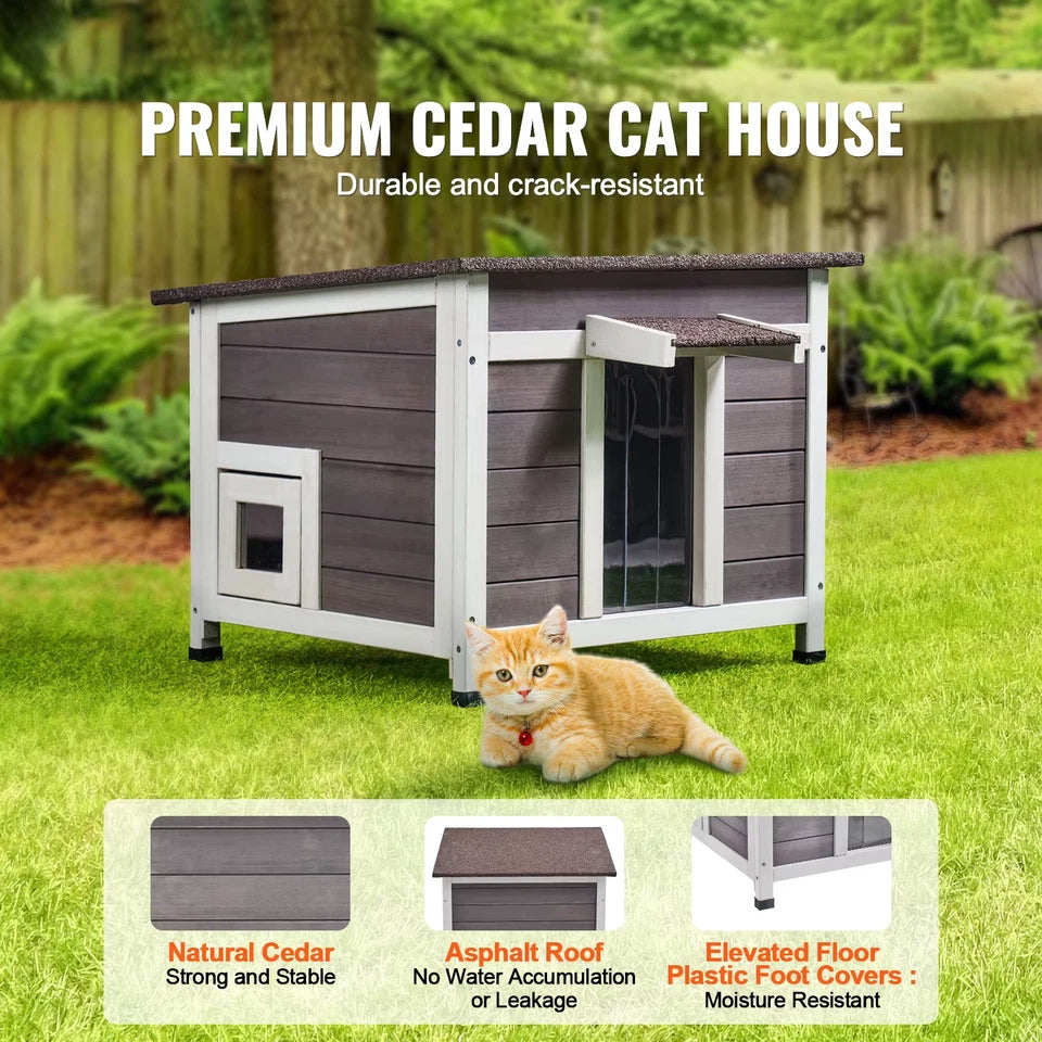 Outdoor Cat House Weatherproof Feral Cat Shelter for Cat Outdoor Wooden Cat Rabbit House with All-Round Foam Insulated
