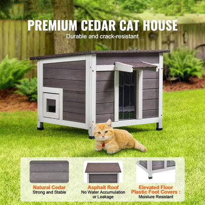 Outdoor Cat House Weatherproof Feral Cat Shelter for Cat Outdoor Wooden Cat Rabbit House with All-Round Foam Insulated