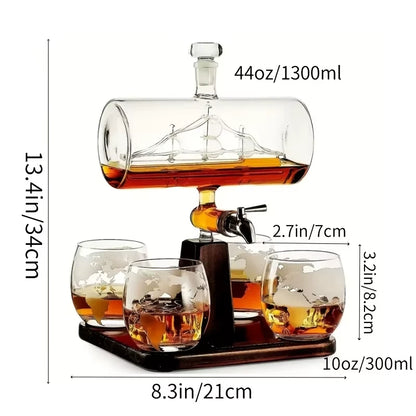 1pcs 1300ml/44oz decanter+4pcs 300ml/10oz glass cups, smooth sailing decanter