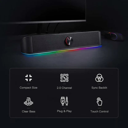 Adiemus RGB USB Desktop Soundbar 2.0 Channel Computer Speaker with Dynamic Lighting