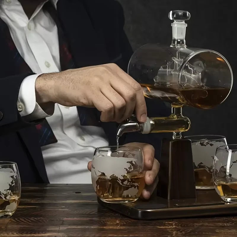 1pcs 1300ml/44oz decanter+4pcs 300ml/10oz glass cups, smooth sailing decanter