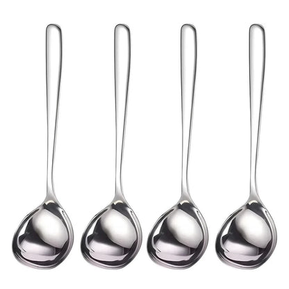 4PCS Super Big Head Spoons Polished Surface Silver Stainless Steel Soup Spoons with Long Handle Kitchen