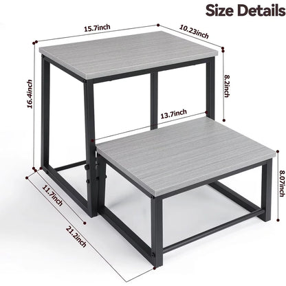 Heavy Duty 2 Step Stool for Adults 500LB Wood & Metal Frame with Non-Slip Pads for Kitchen Bathroom