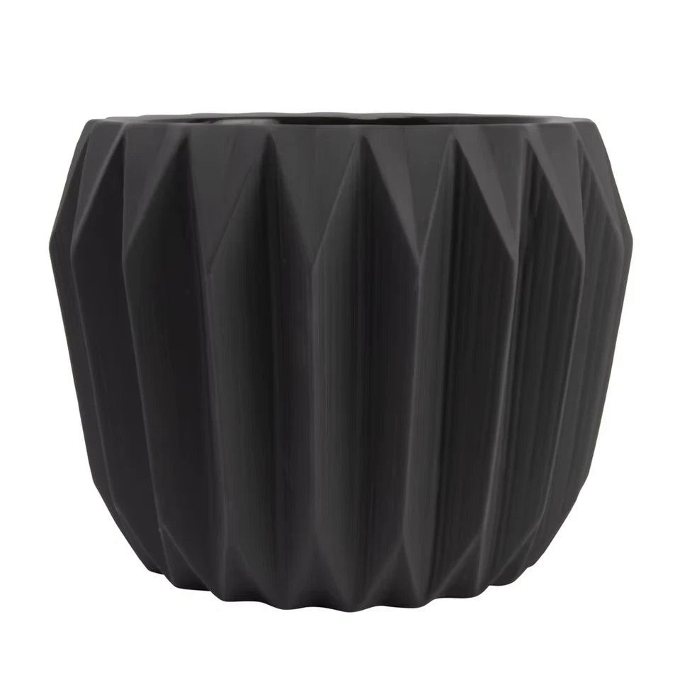 Stoneware Fluted Planter Decorative Flower Pot Indoor Outdoor Suitable Succulents Herbs Modern