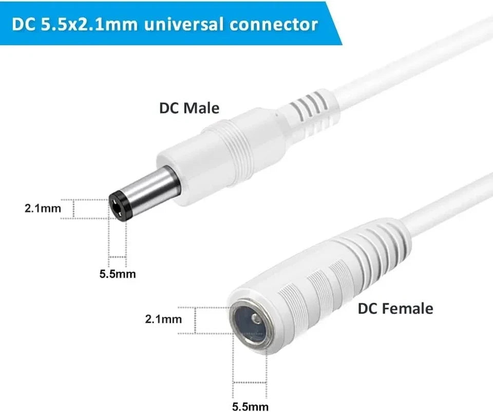 12V Power Extension Cable Cord Connectors 5.5mm*2.1mm for Security CCTV Camera