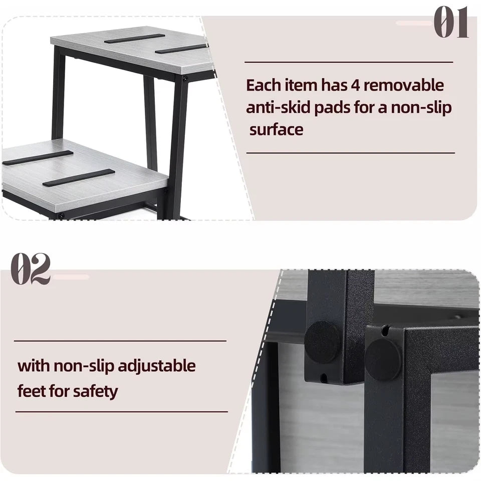 Heavy Duty 2 Step Stool for Adults 500LB Wood & Metal Frame with Non-Slip Pads for Kitchen Bathroom