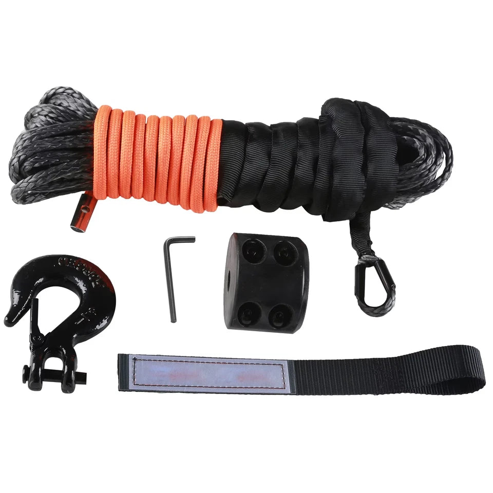 Synthetic Winch Rope 50ft Line String Cable Rope with Forged Winch Hook for ATV Car Outdoor