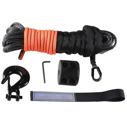 Synthetic Winch Rope 50ft Line String Cable Rope with Forged Winch Hook for ATV Car Outdoor