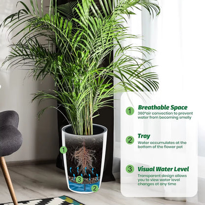 1 Pair Black Self-Watering Planters  21.7” Tall Flower Plant Pots Water Level Gauge Tall-Round