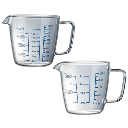 2PCS Glass Measuring Cup with Spouts Clear Scale Milk Jug Espresso Cup Shot Glass Durable