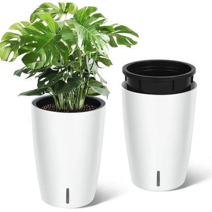1 Pair Black Self-Watering Planters  21.7” Tall Flower Plant Pots Water Level Gauge Tall-Round