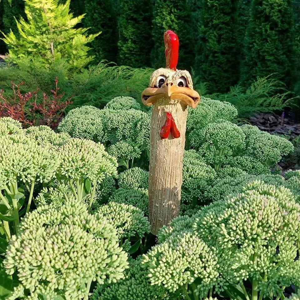 Funny Chicken Head Garden Statue Creative Farm Animal Decor Handcrafted Resin Rooster