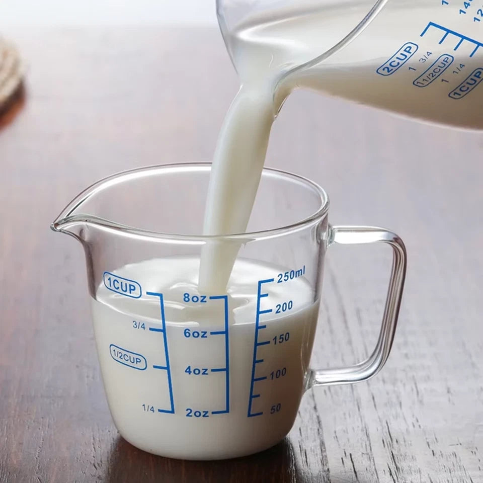 2PCS Glass Measuring Cup with Spouts Clear Scale Milk Jug Espresso Cup Shot Glass Durable