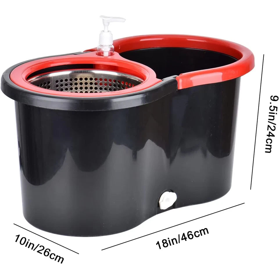 360° Spin Mop Bucket Sets with Wring System in 3 Microfiber Heads Stainless Steel Basket 61" Extended Handle