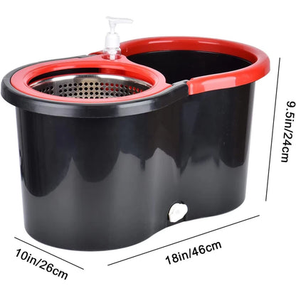 360° Spin Mop Bucket Sets with Wring System in 3 Microfiber Heads Stainless Steel Basket 61" Extended Handle
