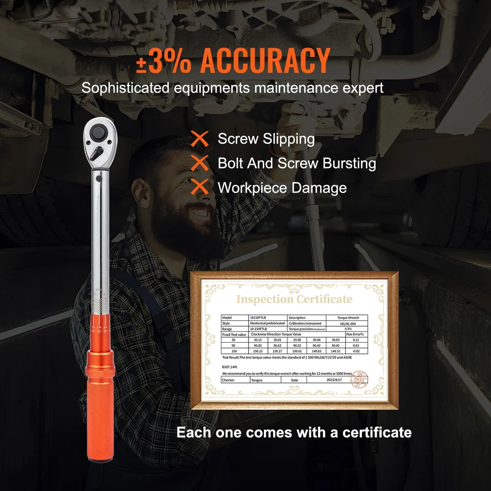 Torque Wrench Set Drive Click Torque Wrench Dual-Direction Adjustable Mechanical Dual Range Scales