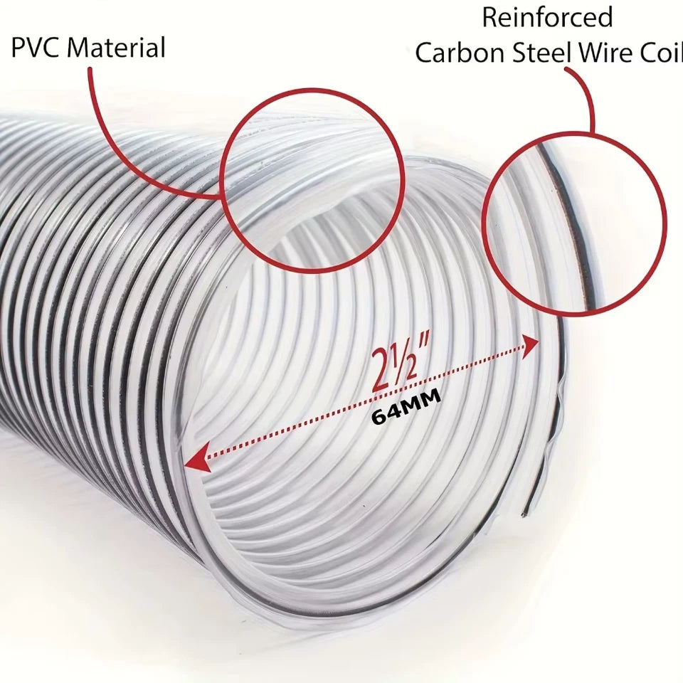 1 pack with an inner diameter of 63mm 2.5 inches and a length of 3-6 meters PVC transparent steel wire tube